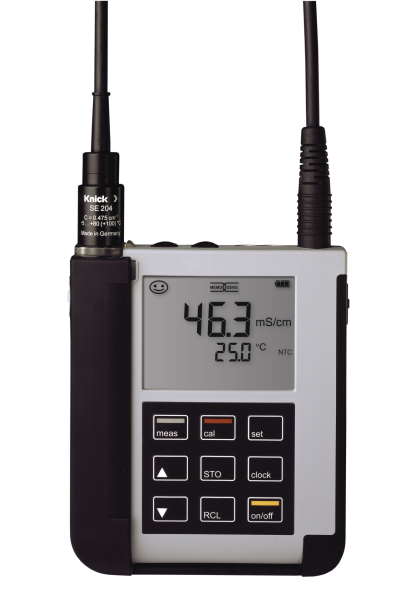 Portavo 904X zur Leitfähigkeitsmessung im Ex-Bereich mit analogen oder Memosens-Leitfähigkeitssensoren, inkl. USB-Verbindungskabel.